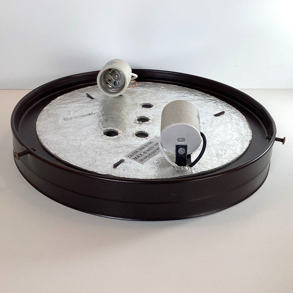 10 Inch Flush Mount Pan Fixture Fitter / Shade Holder / Base The 10-inch pan comes in your choice of polished chrome, satin nickel, or bronze and includes mounting hardware for easy installation. Available at www.vintporium.com