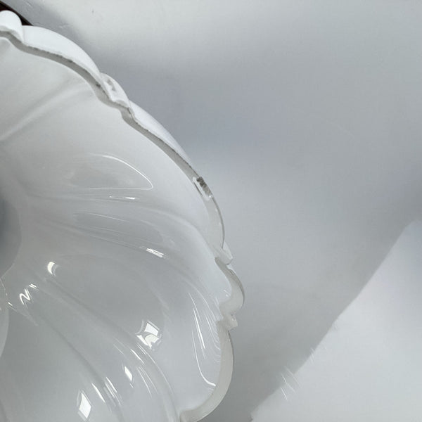 Antique Brass Semi-Flush Mount Ceiling Light with Scalloped Milk Glass Shade