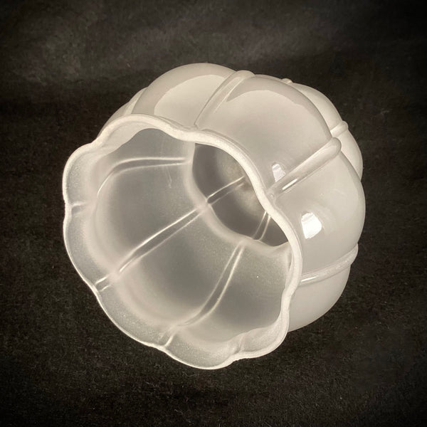 Sandblasted Sheffield-style glass shade with sculpted melon ribs