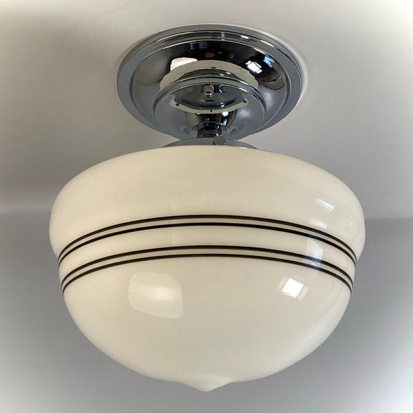 New Classic Black Pinstripe Schoolhouse Semi-Flush Light Fixture - Vintporium Architectural Salvage