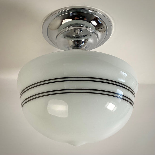 New Classic Black Pinstripe Schoolhouse Semi-Flush Light Fixture - Vintporium Architectural Salvage