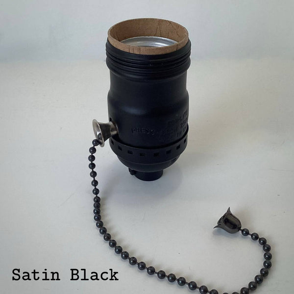 Satin black UNO pull-chain socket with matte finish and black chain.