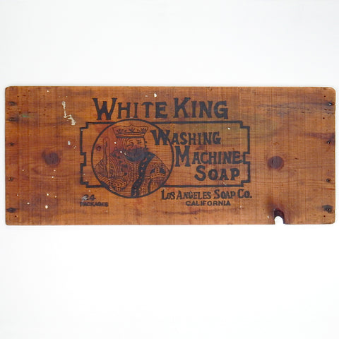 Vintage White King Laundry Soap Wooden Crate Face, The Los Angeles Soap Co., with its iconic White King label, had operated for 127 years, becoming a household staple in California. Available at www.vintporium.com
