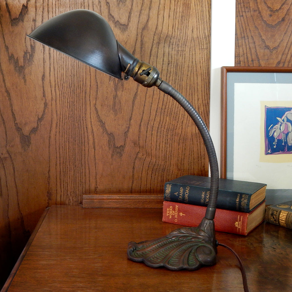 Old Flexible Long Neck Lamp With Metal Base, Goose Neck Lamp