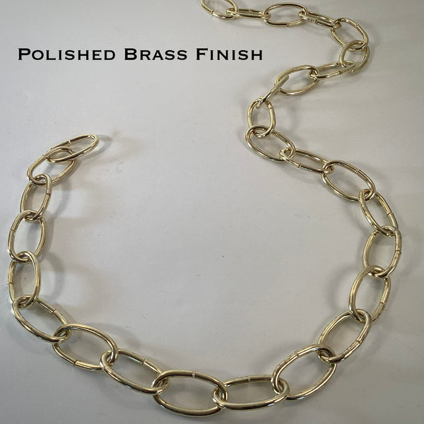 8 Gauge Oval Lamp Chain is available in your choice of finishes, Black Painted, Oil-Rubbed Bronze, Antique Bronze, Pewter, Ready-to-Paint, Chrome, Satin Nickel, Polished Nickel, Distressed White, Satin Brass, Polished Brass, Copper, and Antique Brass. Available at www.vintporium.com