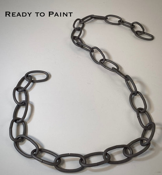 8 Gauge Oval Lamp Chain is available in your choice of finishes, Black Painted, Oil-Rubbed Bronze, Antique Bronze, Pewter, Ready-to-Paint, Chrome, Satin Nickel, Polished Nickel, Distressed White, Satin Brass, Polished Brass, Copper, and Antique Brass. Available at www.vintporium.com