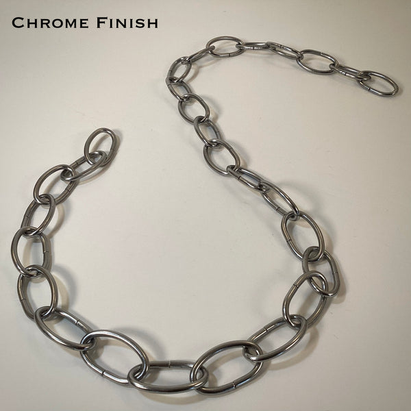 8 Gauge Oval Lamp Chain is available in your choice of finishes, Black Painted, Oil-Rubbed Bronze, Antique Bronze, Pewter, Ready-to-Paint, Chrome, Satin Nickel, Polished Nickel, Distressed White, Satin Brass, Polished Brass, Copper, and Antique Brass. Available at www.vintporium.com