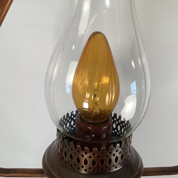 Vintage Mid-Century Copper Lantern Pendant Light Colonial Revival