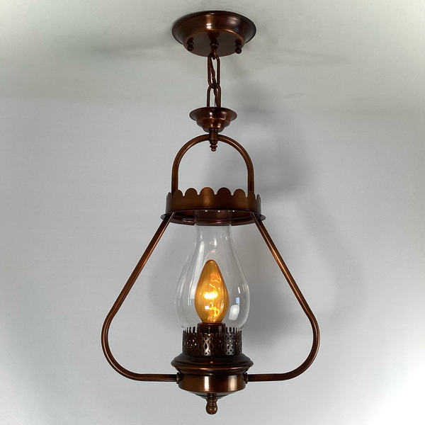 Vintage Mid-Century Copper Lantern Pendant Light Colonial Revival. Mid-century copper-finished pendant light, inspired by 19th-century kerosene lanterns. Available at www.vintporium.com