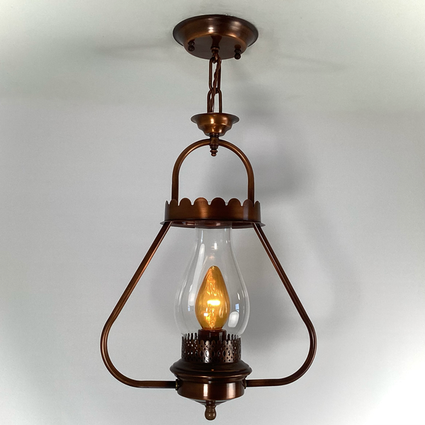 Vintage Mid-Century Copper Lantern Pendant Light Colonial Revival. Mid-century copper-finished pendant light, inspired by 19th-century kerosene lanterns. Available at www.vintporium.com