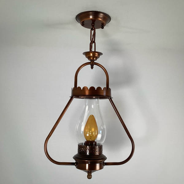 Vintage Mid-Century Copper Lantern Pendant Light Colonial Revival. Mid-century copper-finished pendant light, inspired by 19th-century kerosene lanterns. Available at www.vintporium.com