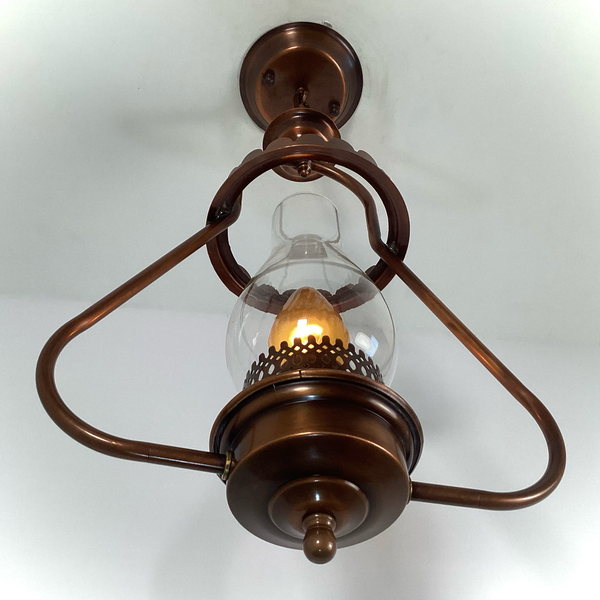 Vintage Mid-Century Copper Lantern Pendant Light Colonial Revival. Mid-century copper-finished pendant light, inspired by 19th-century kerosene lanterns. Available at www.vintporium.com