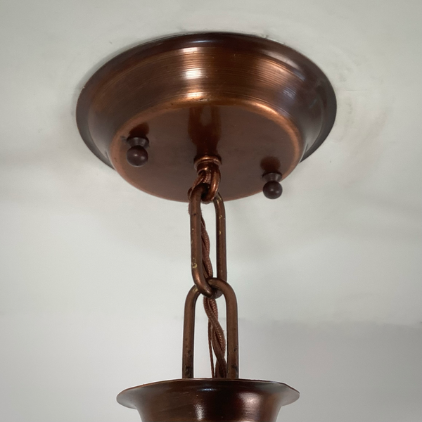 Vintage Mid-Century Copper Lantern Pendant Light Colonial Revival. Mid-century copper-finished pendant light, inspired by 19th-century kerosene lanterns. Available at www.vintporium.com