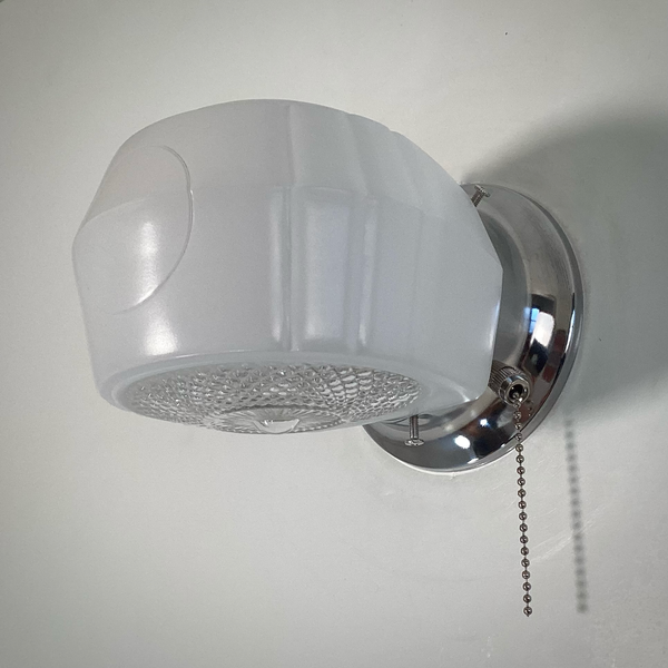 Post-War Era Pull Chain Equipped Sconce Vintage Glass Shade New Fixture Base.