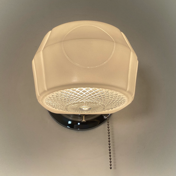 Post-War Era Pull Chain Equipped Sconce Vintage Glass Shade New Fixture Base.