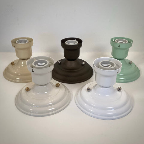 Beaded chain ceiling light fixtures in multiple color options with porcelain sockets and brass or nickel hardware, classic vintage-style lighting by Vintporium