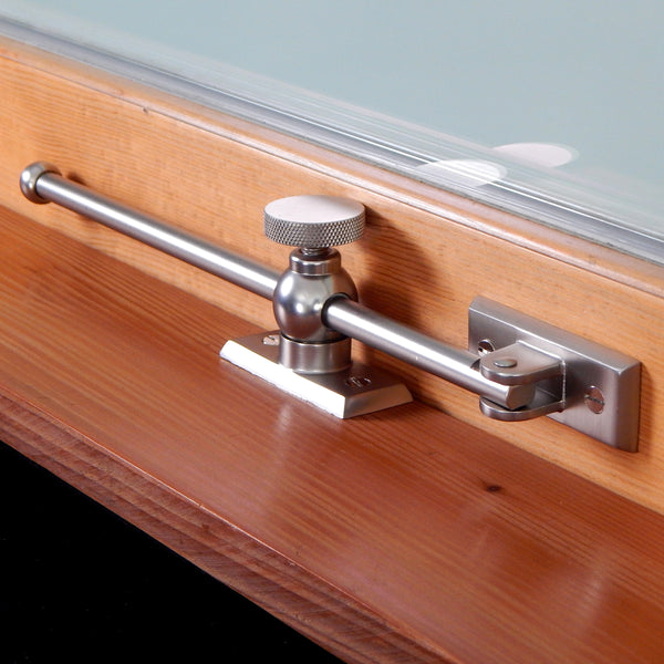 Casement adjuster allows the casement windows to be secured to the desired opening by attaching the adjuster to the window frame and the sill. The casement window adjuster is reversible for both right and left-hand window openings and comes complete with matching slotted screws. The adjuster comes in polished and lacquered brass, polished and lacquer-free brass, polished nickel, brushed nickel and oil rubbed bronze and are available in both 12 inch and 10 inches sizes. Available at www.vintporium.com