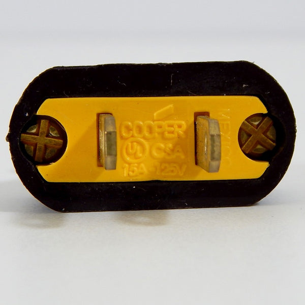 Early electric style bakelite plug can accommodate rayon-covered lamp cords and regular SPT-1 & SPT-2 plastic parallel lamp cords