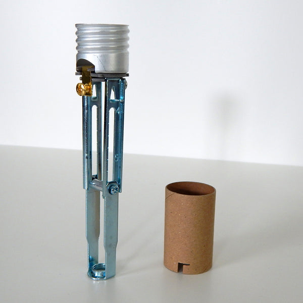 Adjustable medium base candle socket showing metal shell and included paper insulator by Vintporium.